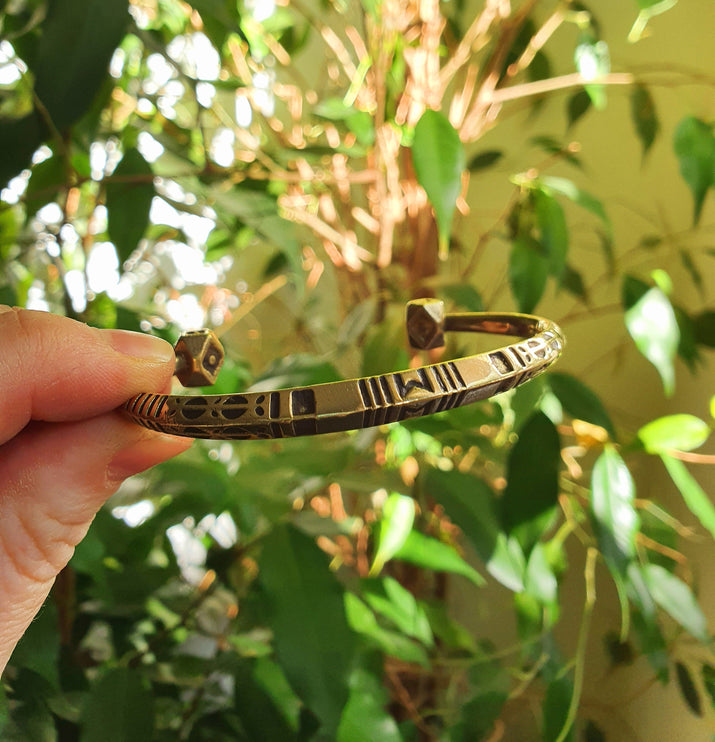 African Brass Bracelet / Tuareg Jewelry / Cuff / Boho / Ethnic / Costume / Bohemian / Medieval / Gypsy / Geometric /