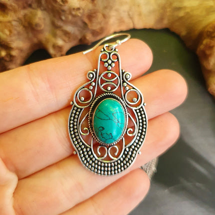 Large Turquoise Silver Drop Dangle earrings / Birth Stone / Ethnic / rustic, yoga, hippie, gypsy, pretty, psy, boho, bohemian, festival