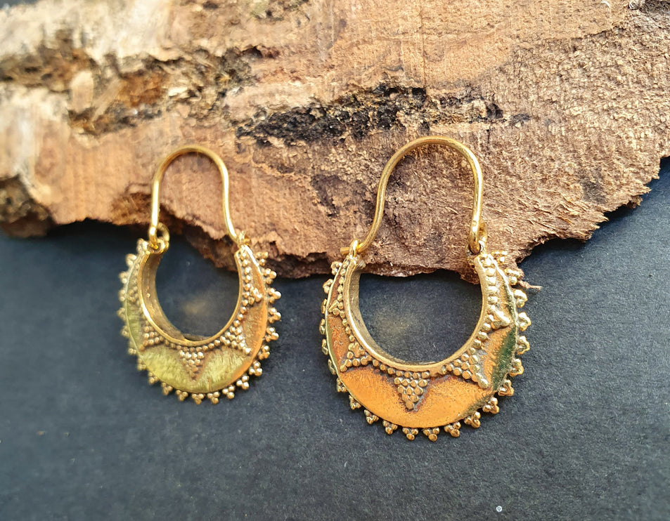 Small Afghani Hoop Tribal Earrings; Ethnic, Geometric, Small, Rustic, Yoga, Hippie, Gypsy, Pretty, Ssy, Boho, Bohemian, Festival