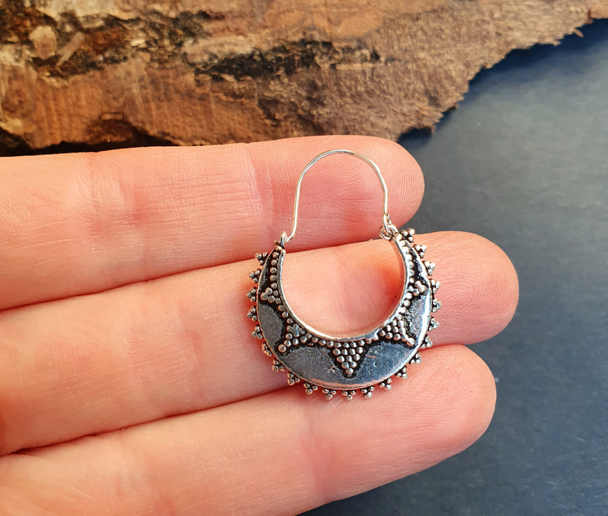 Small Afghani Hoops Earrings; Ethnic, Geometric, Small, Rustic, Yoga, Hippie, Gypsy, Pretty, Ssy, Boho, Bohemian, Festival