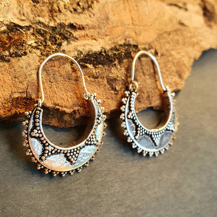 Small Afghani Hoops Earrings; Ethnic, Geometric, Small, Rustic, Yoga, Hippie, Gypsy, Pretty, Ssy, Boho, Bohemian, Festival