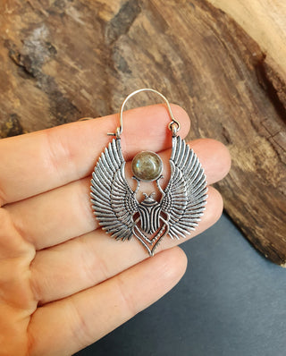 Silver Scarab Earrings Ancient Egypt & Labradorite ; Ethnic, Geometric, rustic, yoga, hippie, gypsy, pretty, boho, bohemian, festival
