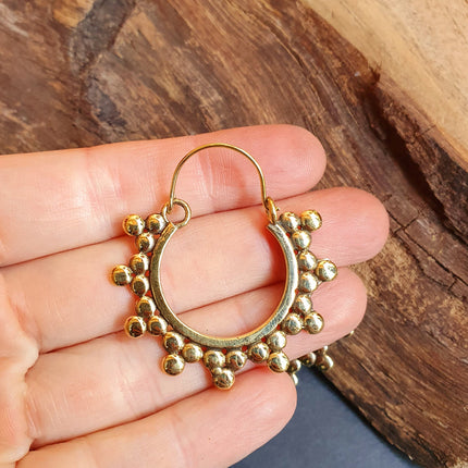 Gypsy Flower Brass Hoop Earrings; Ethnic, Geometric, Rustic, Yoga, Hippie, Gypsy, Pretty, Psy, Boho, Bohemian, Festival