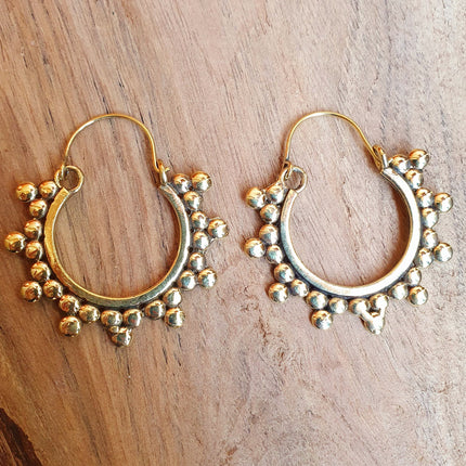 Gypsy Flower Brass Hoop Earrings; Ethnic, Geometric, Rustic, Yoga, Hippie, Gypsy, Pretty, Psy, Boho, Bohemian, Festival