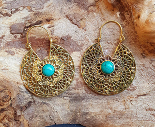 Golden Ethnic Turquoise Earrings Ethnic, rustic, yoga, hippie, gypsy, pretty, psy, boho, bohemian, festival