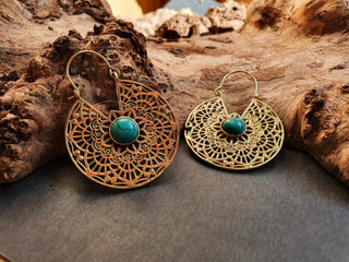 Golden Ethnic Turquoise Earrings Ethnic, rustic, yoga, hippie, gypsy, pretty, psy, boho, bohemian, festival