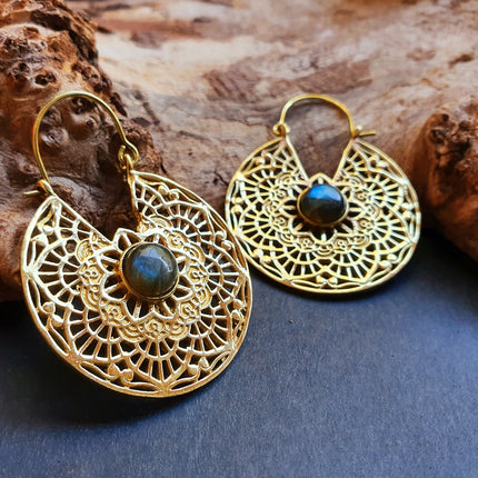 Golden Ethnic Labradorite Earrings Ethnic, Blue Stone , rustic, yoga, hippie, gypsy, pretty, psy, boho, bohemian, festival