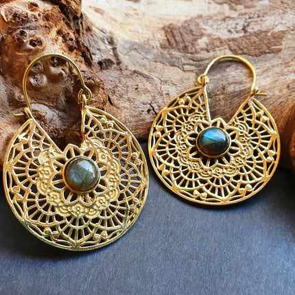 Golden Ethnic Labradorite Earrings Ethnic, Blue Stone , rustic, yoga, hippie, gypsy, pretty, psy, boho, bohemian, festival