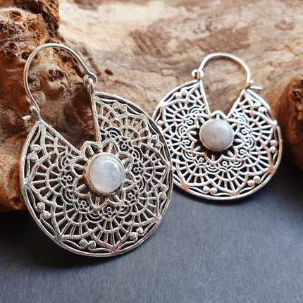 Silver Ethnic Moonstone Earrings Ethnic, rustic, yoga, hippie, gypsy, pretty, psy, boho, bohemian, festival