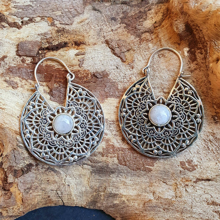 Silver Ethnic Moonstone Earrings Ethnic, rustic, yoga, hippie, gypsy, pretty, psy, boho, bohemian, festival