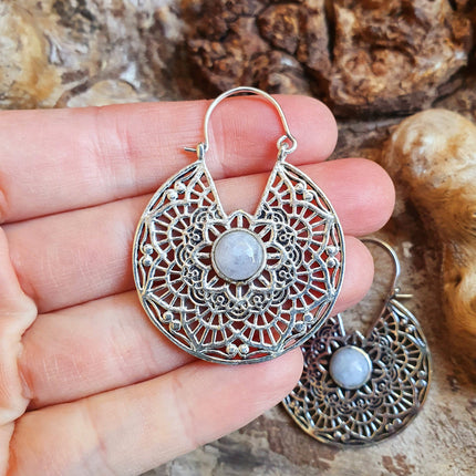 Silver Ethnic Moonstone Earrings Ethnic, rustic, yoga, hippie, gypsy, pretty, psy, boho, bohemian, festival