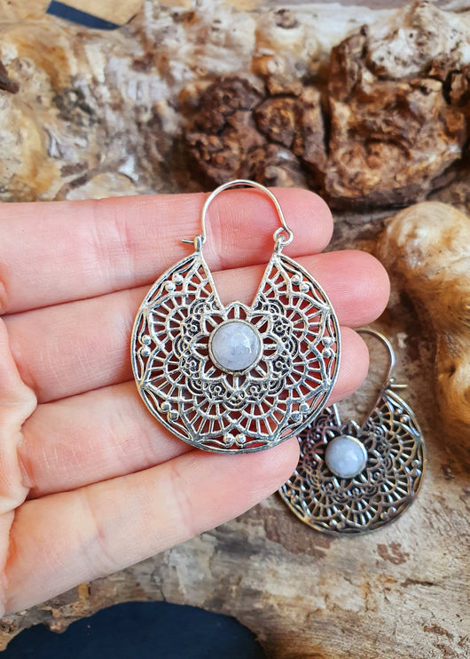 Silver Ethnic Moonstone Earrings Ethnic, rustic, yoga, hippie, gypsy, pretty, psy, boho, bohemian, festival