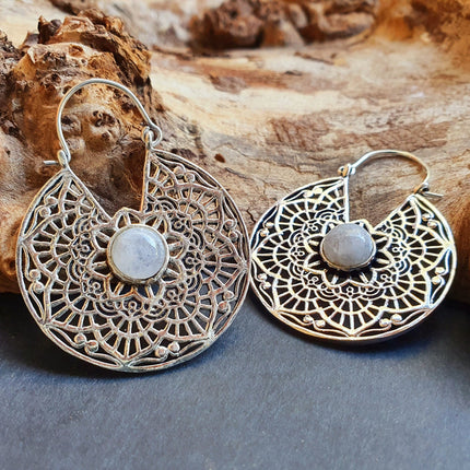 Silver Ethnic Moonstone Earrings Ethnic, rustic, yoga, hippie, gypsy, pretty, psy, boho, bohemian, festival