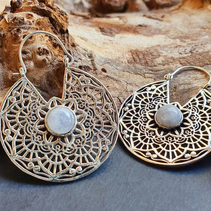 Silver Ethnic Moonstone Earrings Ethnic, rustic, yoga, hippie, gypsy, pretty, psy, boho, bohemian, festival