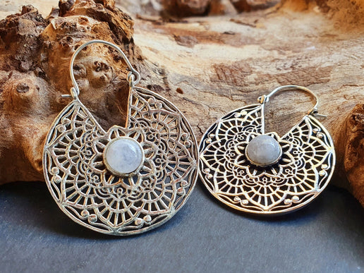 Silver Ethnic Moonstone Earrings Ethnic, rustic, yoga, hippie, gypsy, pretty, psy, boho, bohemian, festival