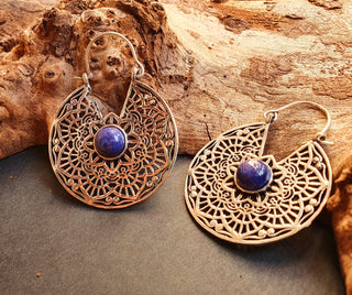 Silver Ethnic Lapis Lazuli Earrings Ethnic, Blue Stone , rustic, yoga, hippie, gypsy, pretty, psy, boho, bohemian, festival