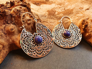 Silver Ethnic Lapis Lazuli Earrings Ethnic, Blue Stone , rustic, yoga, hippie, gypsy, pretty, psy, boho, bohemian, festival