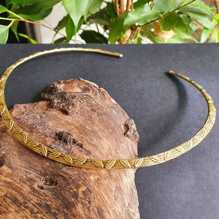 Ethnic Choker Brass Necklace / Rustic / Gypsy / Lightweight / Boho / Tribal / Hippie / Rustic / Vegan / Aztec