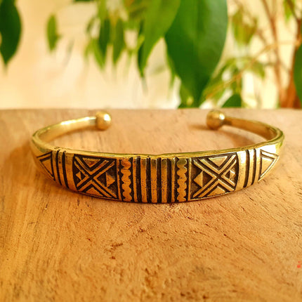 Aztec Brass Bracelet / Tuareg Jewelry / Cuff / Unisex / Boho / Ethnic / Costume / Bohemian / Medieval / Gypsy / Geometric /