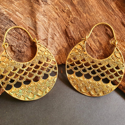 Golden Peacock Feather Earrings / Birds / Animals / Nature / Wildlife / Tropical / Boho / Ethnic / Hoops /