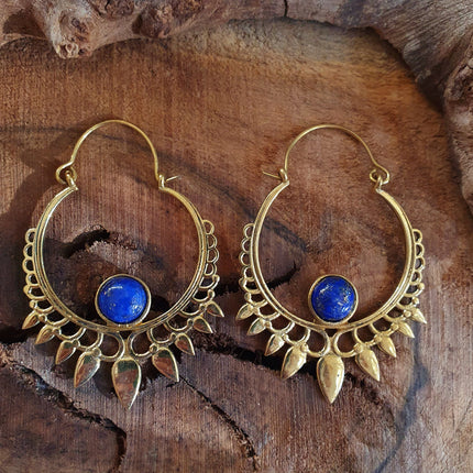 Lapis Lazuli & Brass Spiky Hoop Earrings Ethnic, rustic, yoga, hippie, gypsy, pretty, psy, boho, bohemian, festival