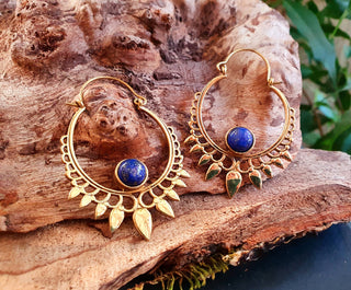 Lapis Lazuli & Brass Spiky Hoop Earrings Ethnic, rustic, yoga, hippie, gypsy, pretty, psy, boho, bohemian, festival