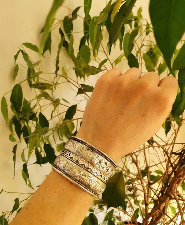 Floral Silver Cuff Bracelet / Tribal / Unisex / Celtic / Boho / Ethnic / Rustic / Bohemian / Gypsy / Cosplay / Costume