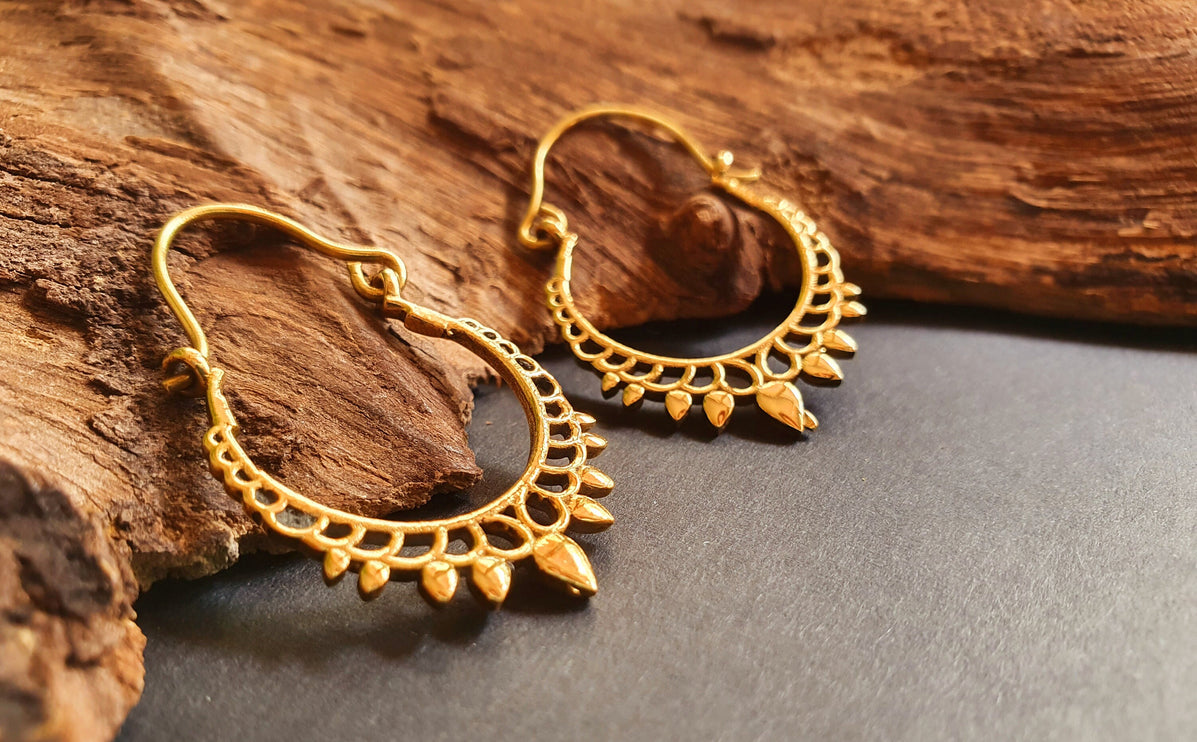 Small Boho Gold Hoop Earrings; Ethnic, Geometric, Small, Rustic, Yoga, Hippie, Gypsy, Pretty, Ssy, Boho, Bohemian, Festival