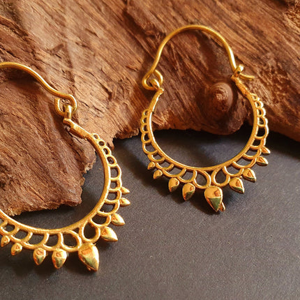 Small Boho Gold Hoop Earrings; Ethnic, Geometric, Small, Rustic, Yoga, Hippie, Gypsy, Pretty, Ssy, Boho, Bohemian, Festival