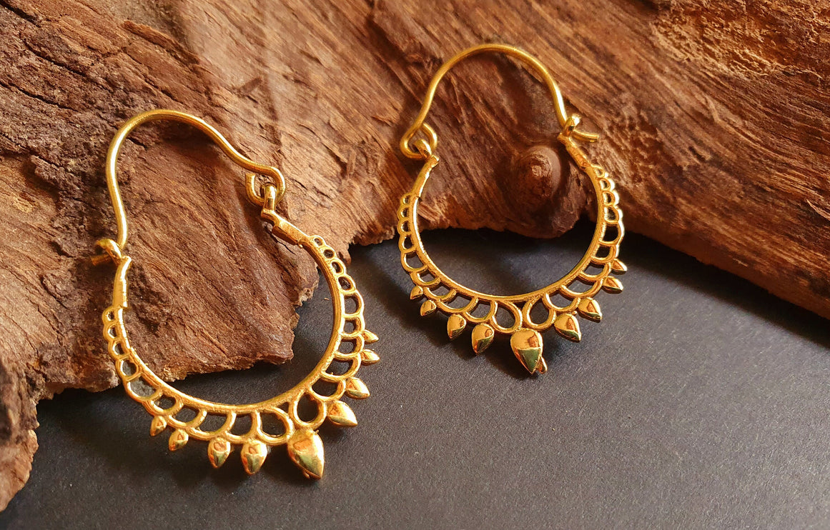 Small Boho Gold Hoop Earrings; Ethnic, Geometric, Small, Rustic, Yoga, Hippie, Gypsy, Pretty, Ssy, Boho, Bohemian, Festival