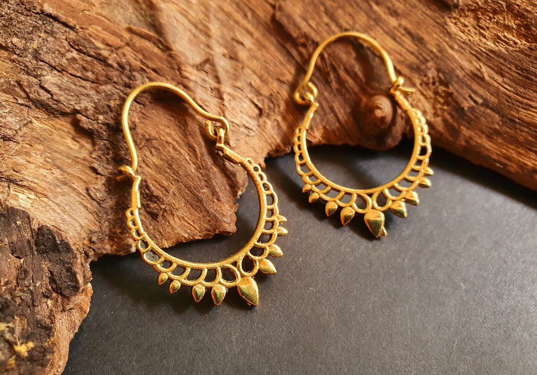 Small Boho Gold Hoop Earrings; Ethnic, Geometric, Small, Rustic, Yoga, Hippie, Gypsy, Pretty, Ssy, Boho, Bohemian, Festival