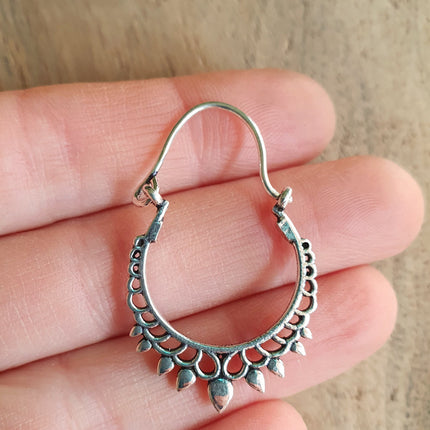 Small Boho Silver Hoop Earrings; Ethnic, Geometric, Small, Rustic, Yoga, Hippie, Gypsy, Pretty, Ssy, Boho, Bohemian, Festival