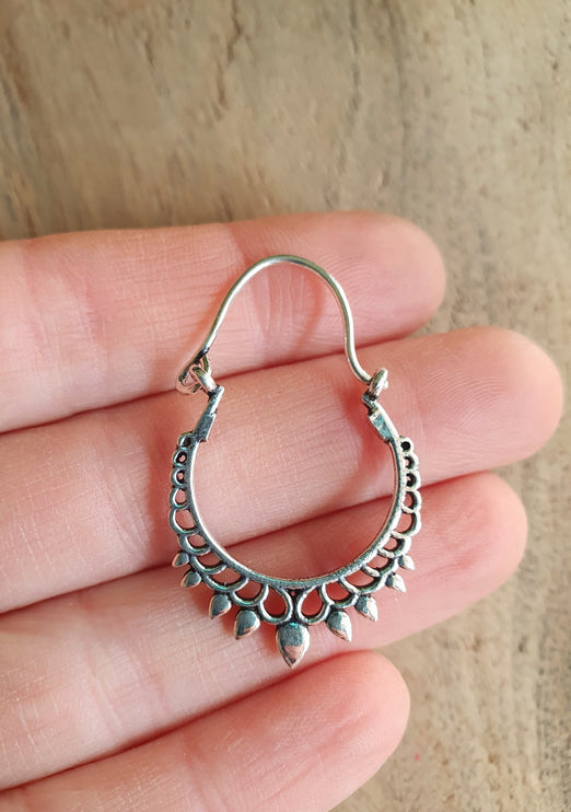 Small Boho Silver Hoop Earrings; Ethnic, Geometric, Small, Rustic, Yoga, Hippie, Gypsy, Pretty, Ssy, Boho, Bohemian, Festival