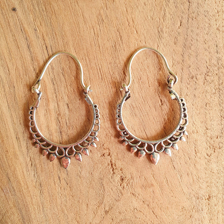 Small Boho Silver Hoop Earrings; Ethnic, Geometric, Small, Rustic, Yoga, Hippie, Gypsy, Pretty, Ssy, Boho, Bohemian, Festival