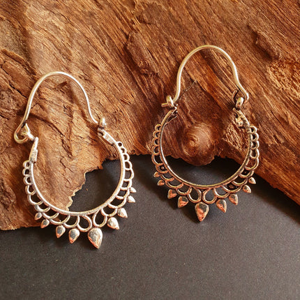 Small Boho Silver Hoop Earrings; Ethnic, Geometric, Small, Rustic, Yoga, Hippie, Gypsy, Pretty, Ssy, Boho, Bohemian, Festival