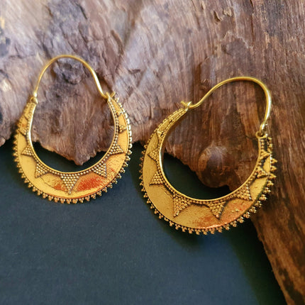 Golden Afghani Hoop Earrings; Ethnic, Geometric, Small, Rustic, Yoga, Hippie, Gypsy, Pretty, Ssy, Boho, Bohemian, Festival