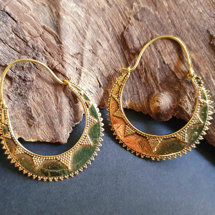 Golden Afghani Hoop Earrings; Ethnic, Geometric, Small, Rustic, Yoga, Hippie, Gypsy, Pretty, Ssy, Boho, Bohemian, Festival