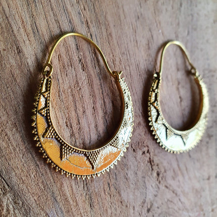 Golden Afghani Hoop Earrings; Ethnic, Geometric, Small, Rustic, Yoga, Hippie, Gypsy, Pretty, Ssy, Boho, Bohemian, Festival