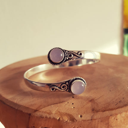 Rose Quartz Boho Bracelet / Bangle / Silver / Ethnic / Rustic / Bohemian / Hippie / Gypsy / Psy / Chic / Jewellery / Body / Adjustable