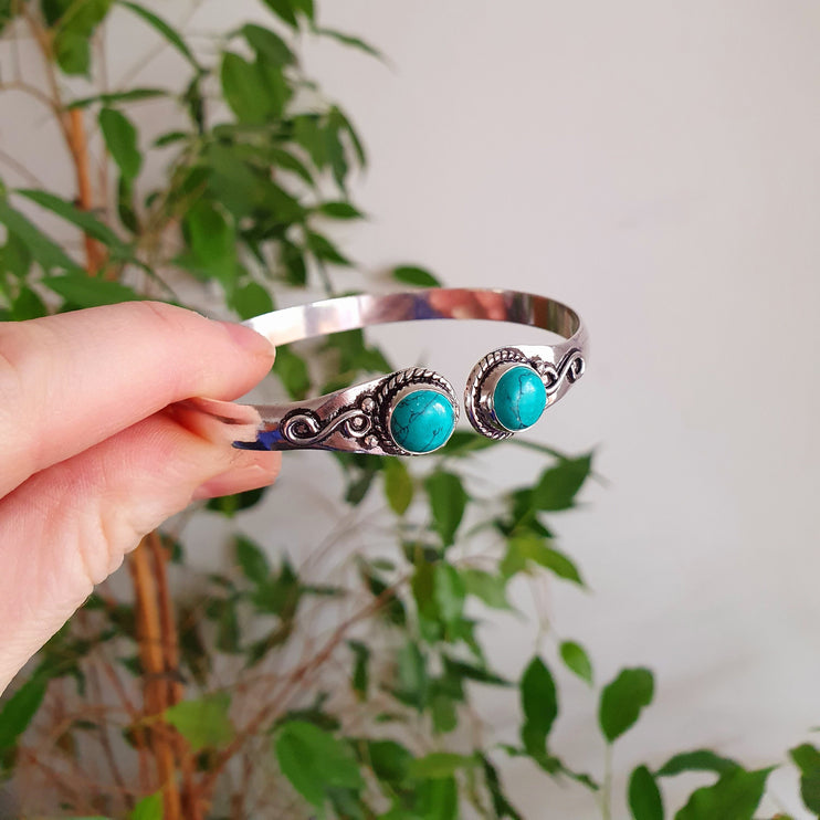 Turquoise Bracelet / Bangle / Silver / Ethnic / Rustic / Bohemian / Hippie / Gypsy / Psy / Chic / Jewellery / Body / Adjustable