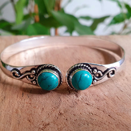 Turquoise Bracelet / Bangle / Silver / Ethnic / Rustic / Bohemian / Hippie / Gypsy / Psy / Chic / Jewellery / Body / Adjustable