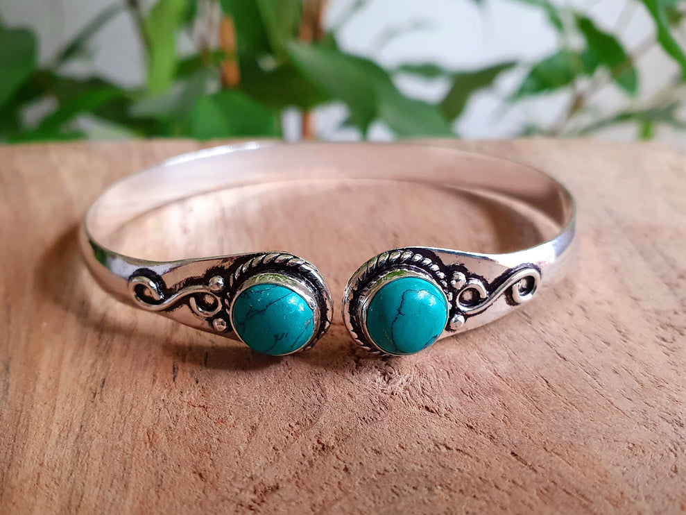 Turquoise Bracelet / Bangle / Silver / Ethnic / Rustic / Bohemian / Hippie / Gypsy / Psy / Chic / Jewellery / Body / Adjustable