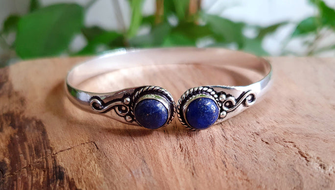 Boho Bracelet / Bangle / Lapis Lazuli / Silver / Ethnic / Rustic / Bohemian / Hippie / Gypsy / Psy / Chic / Jewellery / Body / Adjustable