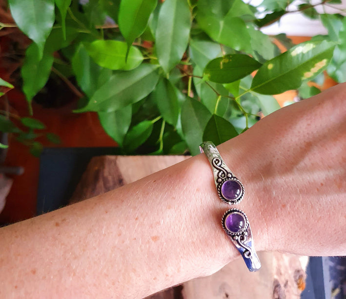 Boho Bracelet / Bangle / Lapis Lazuli / Silver / Ethnic / Rustic / Bohemian / Hippie / Gypsy / Psy / Chic / Jewellery / Body / Adjustable