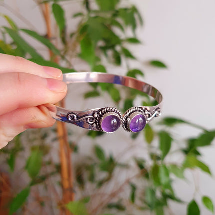 Amethyst Bracelet / Bangle / Silver / Ethnic / Rustic / Bohemian / Hippie / Gypsy / Psy / Chic / Jewellery / Body / Adjustable