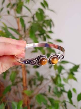 Tiger Eye Bracelet / Bangle / Silver / Ethnic / Rustic / Bohemian / Hippie / Gypsy / Psy / Chic / Jewellery / Body / Adjustable