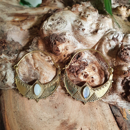 Golden Ethnic Moonstone Earrings Ethnic, rustic, yoga, hippie, gypsy, pretty, psy, boho, bohemian, festival