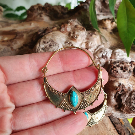 Golden Ethnic Turquoise Earrings Ethnic, rustic, yoga, hippie, gypsy, pretty, psy, boho, bohemian, festival