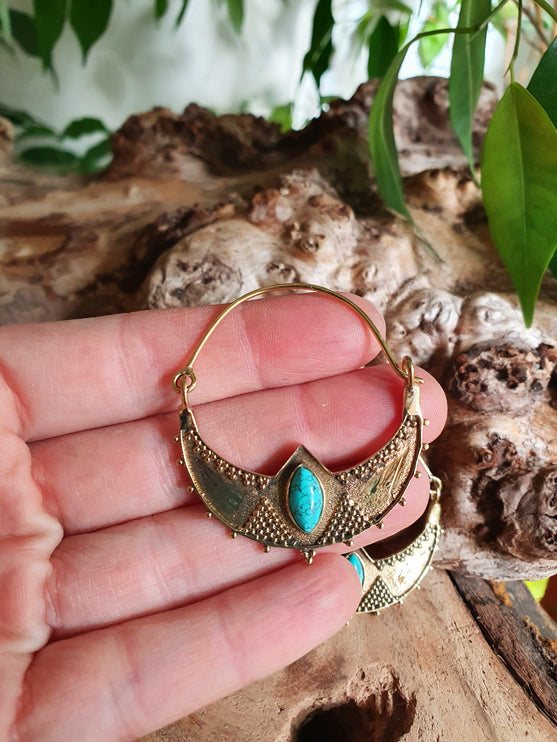 Golden Ethnic Turquoise Earrings Ethnic, rustic, yoga, hippie, gypsy, pretty, psy, boho, bohemian, festival