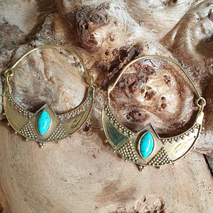 Golden Ethnic Turquoise Earrings Ethnic, rustic, yoga, hippie, gypsy, pretty, psy, boho, bohemian, festival